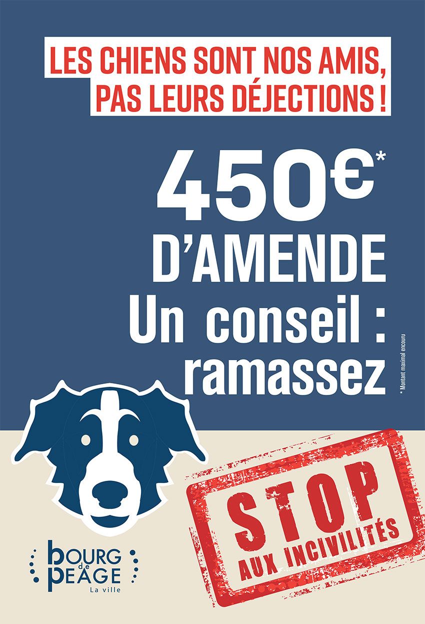 450€ amende pour déjections canines non ramassées